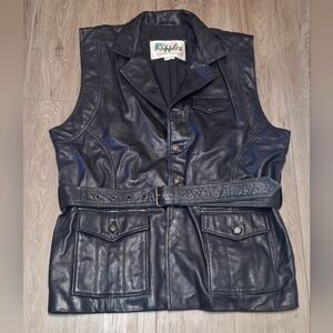 Leather Belted  Vest  Ripples Brand Vintage 90's Thick Lined Motorcycle Men's M